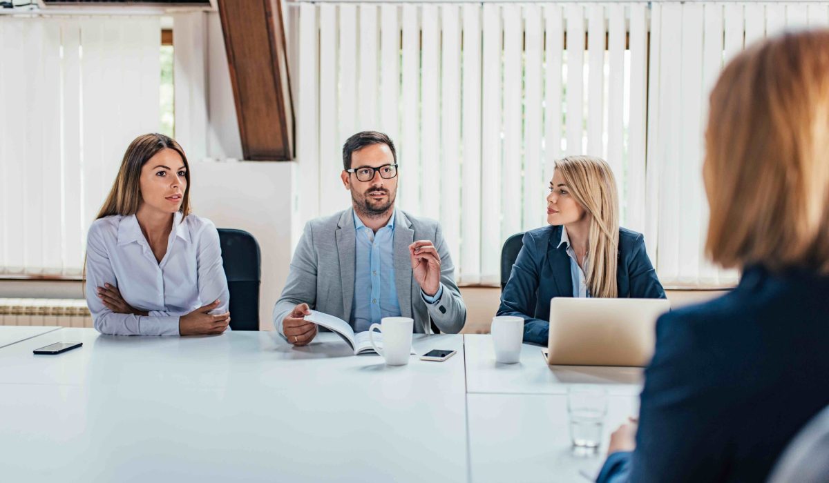 HR department interview a young female applicant.
